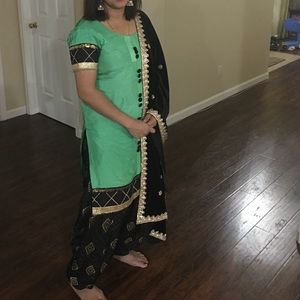 Punjabi suit with velvet shawl and dupatta